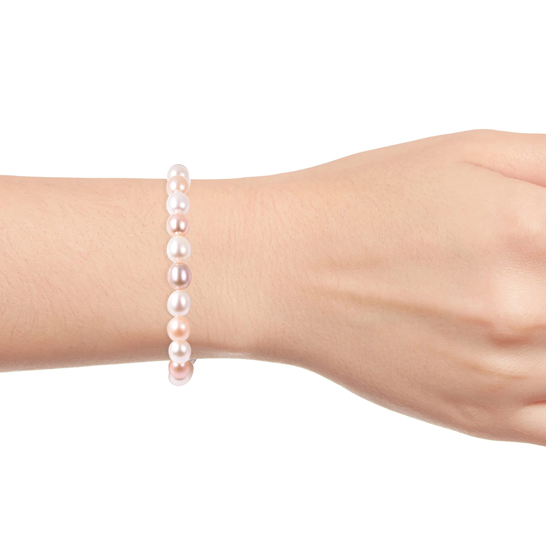 Multi Colour Fresh Water Pearl Bracelet (Size 5-10 Adjustable) in Rhodium Overlay Sterling Silver