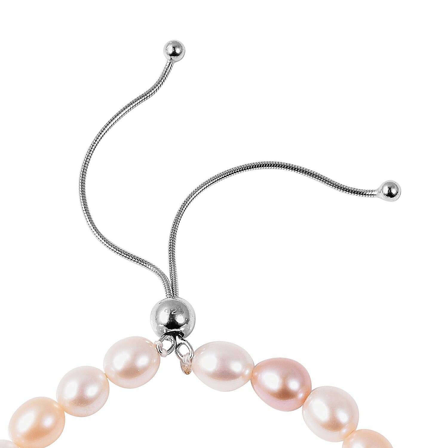 Multi Colour Fresh Water Pearl Bracelet (Size 5-10 Adjustable) in Rhodium Overlay Sterling Silver
