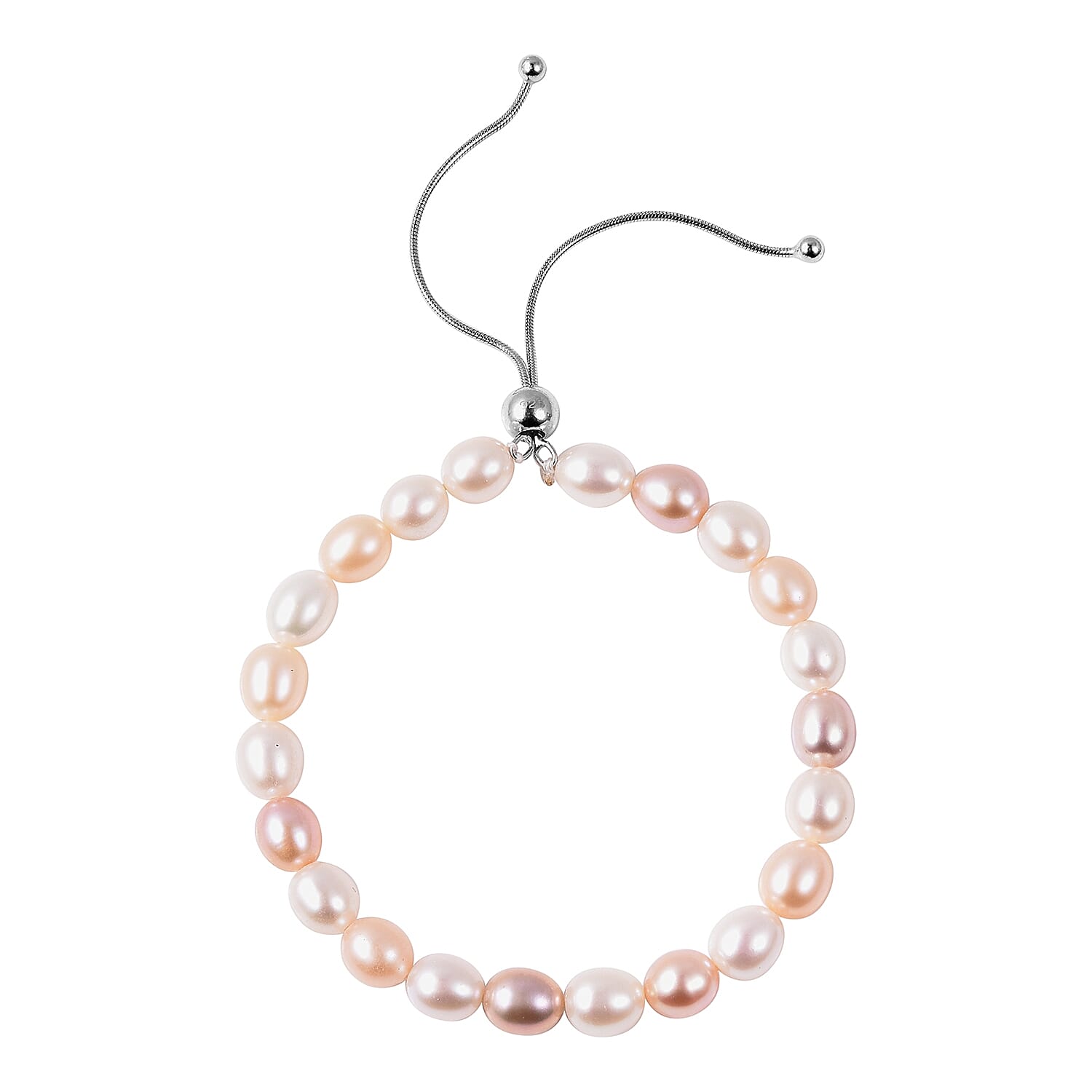 Multi Colour Fresh Water Pearl Bracelet (Size 5-10 Adjustable) in Rhodium Overlay Sterling Silver