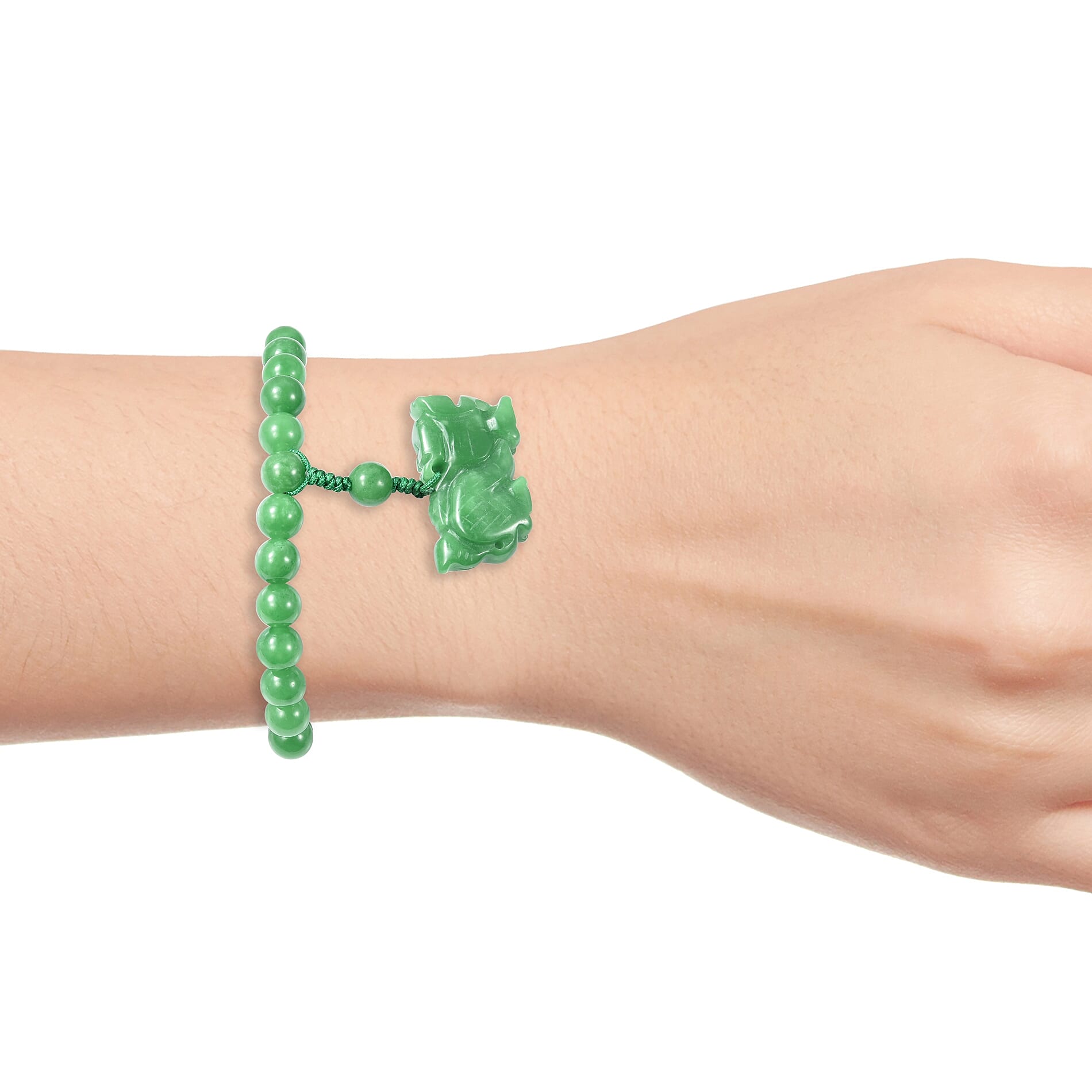 Green Jade Bracelet (Size 6.5) with Lion Charm 214.50 Ct.