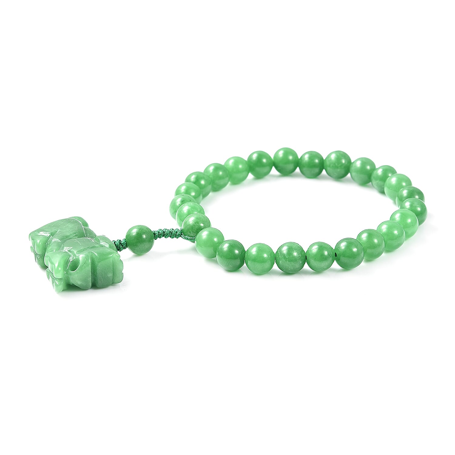 Green Jade Bracelet (Size 6.5) with Lion Charm 214.50 Ct.