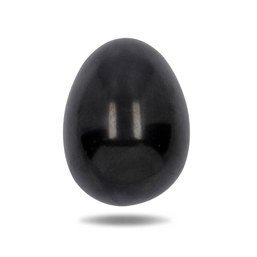 Oval Shape Shungite with Wooden Stand (Size 6x4.2x4.1 Cm) 660.00 Ct