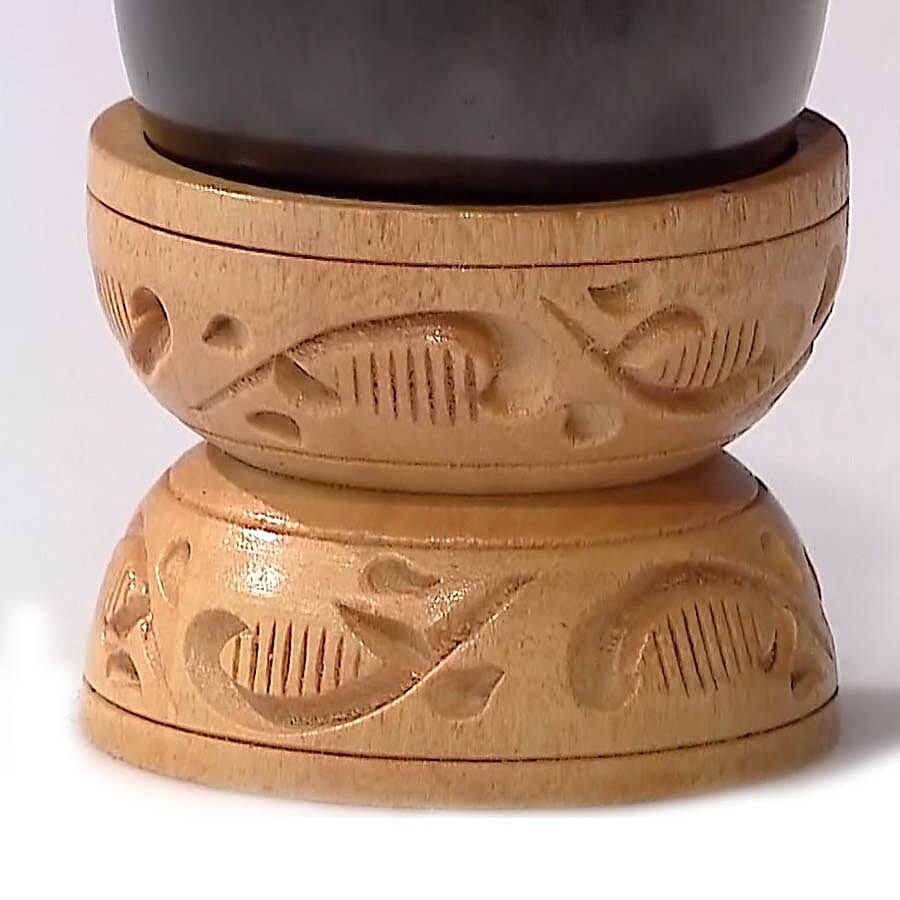 Oval Shape Shungite with Wooden Stand (Size 6x4.2x4.1 Cm) 660.00 Ct