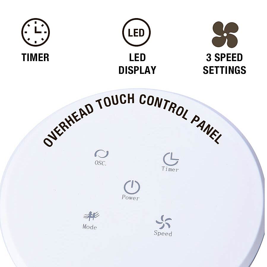 Tower Fan with Remote Control, Temperature LED Display, Twelve Hour Timer and Three Wind Speed Setting (Size 79x13x23 Cm) - White