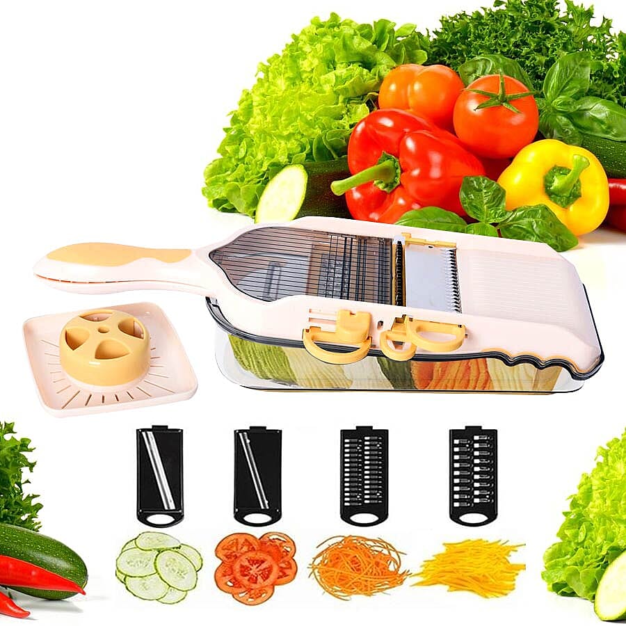 6 in 1 Multi Function Vegetable Slicer with Interchangeable Stainless Steel Blades (Size 37.5x13.8x5.3 Cm)