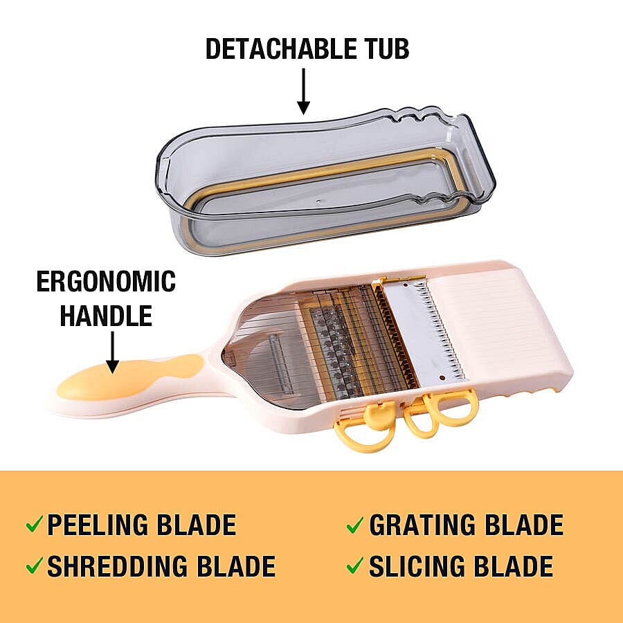 6 in 1 Multi Function Vegetable Slicer with Interchangeable Stainless Steel Blades (Size 37.5x13.8x5.3 Cm)