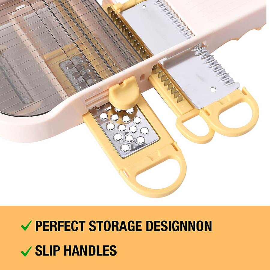 6 in 1 Multi Function Vegetable Slicer with Interchangeable Stainless Steel Blades (Size 37.5x13.8x5.3 Cm)