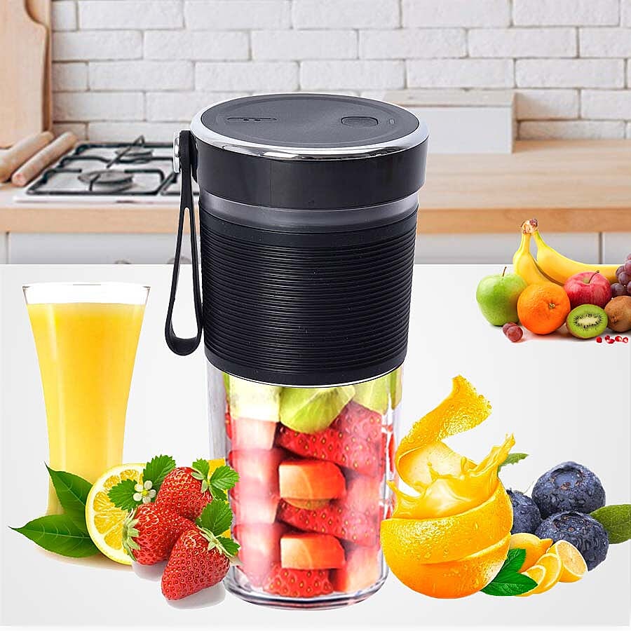 Rechargeable and Portable 350 ml Juicer Blender with Three Blades - Black