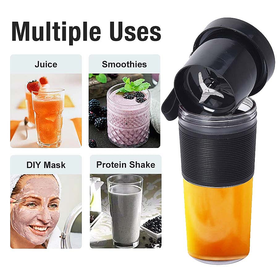 Rechargeable and Portable 350 ml Juicer Blender with Three Blades - Black