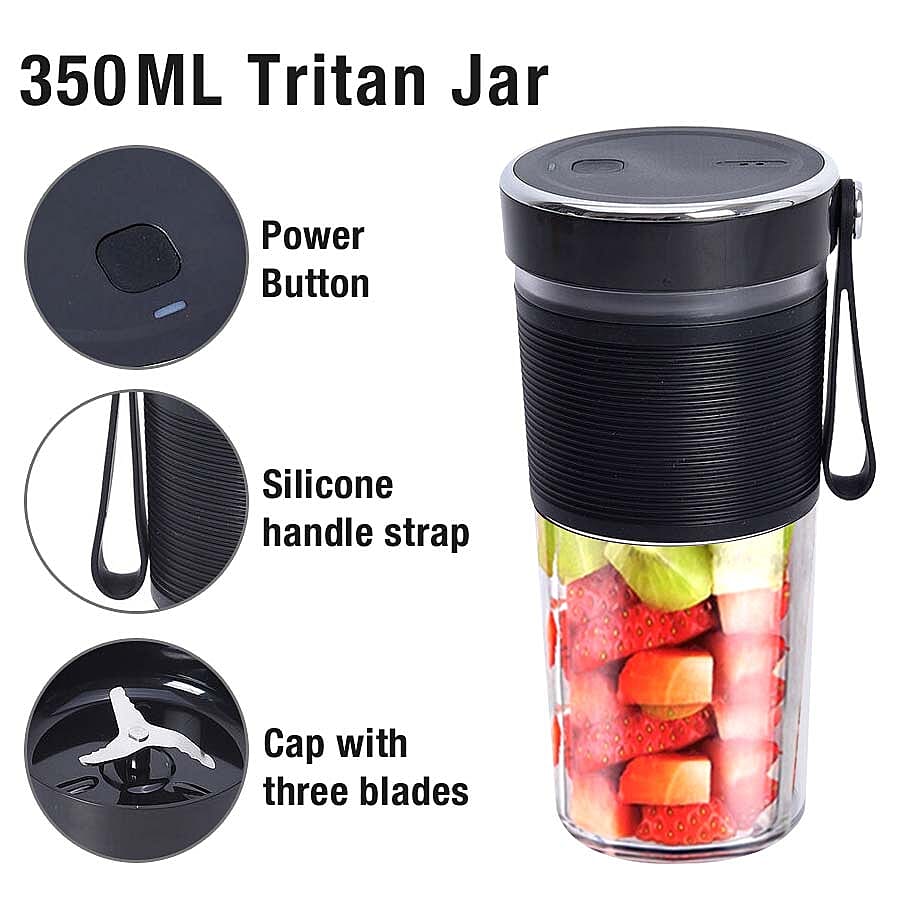 Rechargeable and Portable 350 ml Juicer Blender with Three Blades - Black