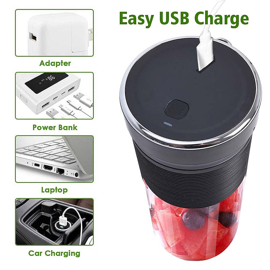 Rechargeable and Portable 350 ml Juicer Blender with Three Blades - Black