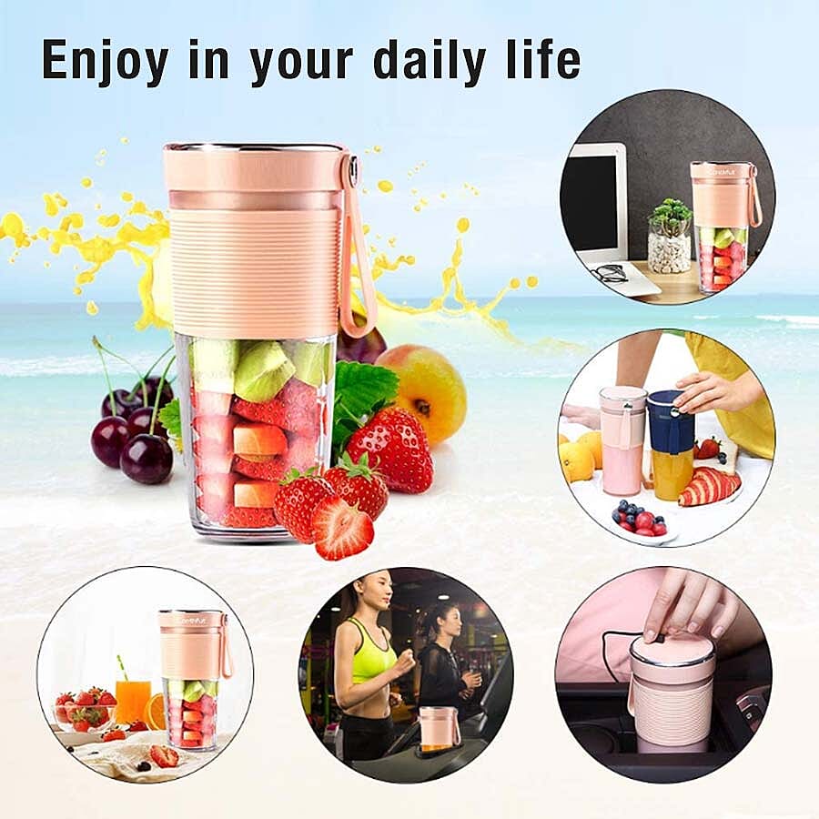 Rechargeable and Portable 350 ml Juicer Blender with Three Blades - Pink