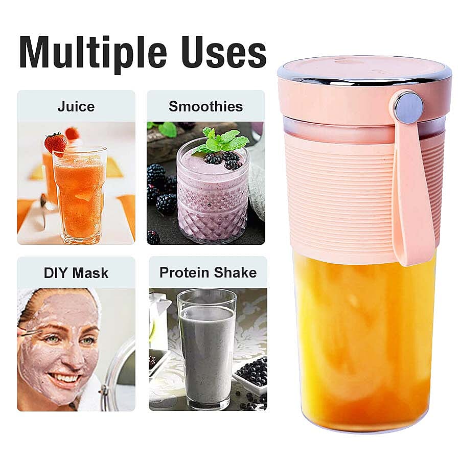 Rechargeable and Portable 350 ml Juicer Blender with Three Blades - Pink
