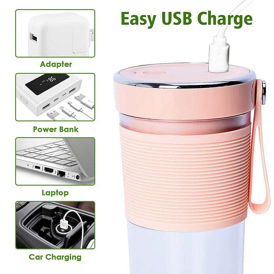 Rechargeable and Portable 350 ml Juicer Blender with Three Blades - Pink