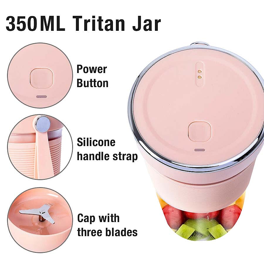 Rechargeable and Portable 350 ml Juicer Blender with Three Blades - Pink