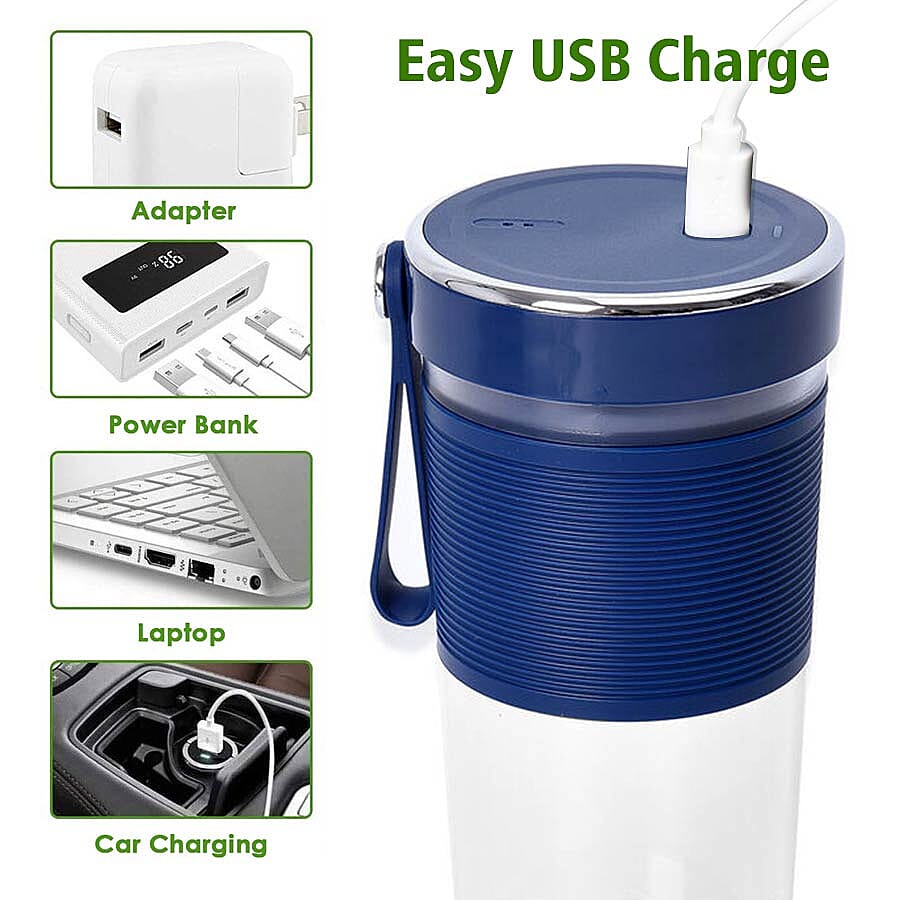 Rechargeable and Portable 350 ml Juicer Blender with Three Blades - Navy