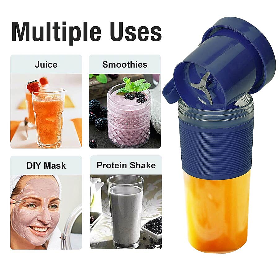 Rechargeable and Portable 350 ml Juicer Blender with Three Blades - Navy