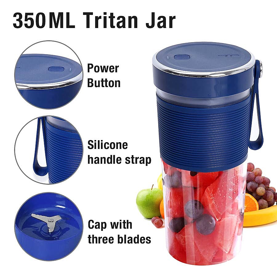 Rechargeable and Portable 350 ml Juicer Blender with Three Blades - Navy