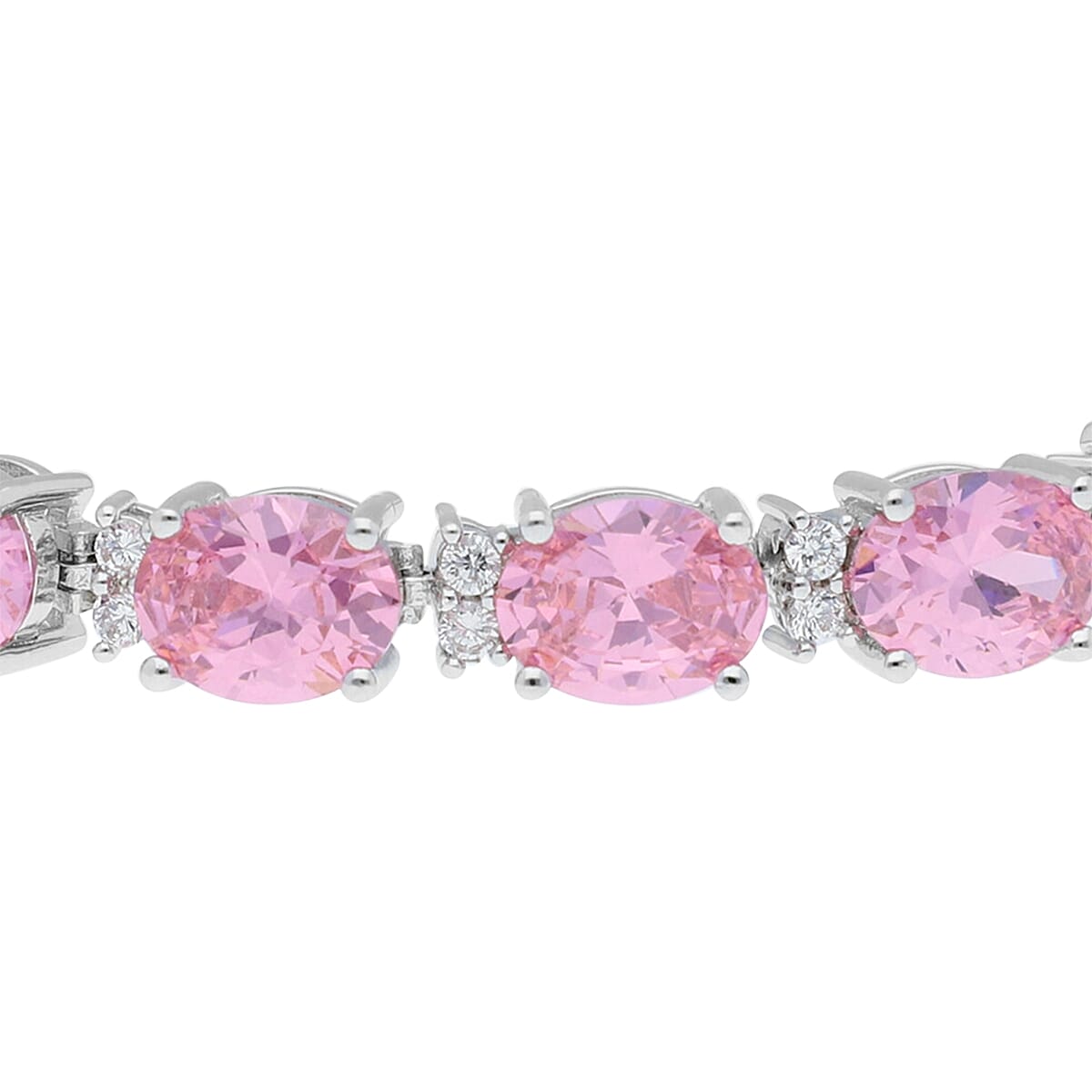 One Time Deal- Simulated Pink Sapphire (Ovl), Simulated Diamond Bracelet (Size 7 with 1 inch Extender) in Silver Plated