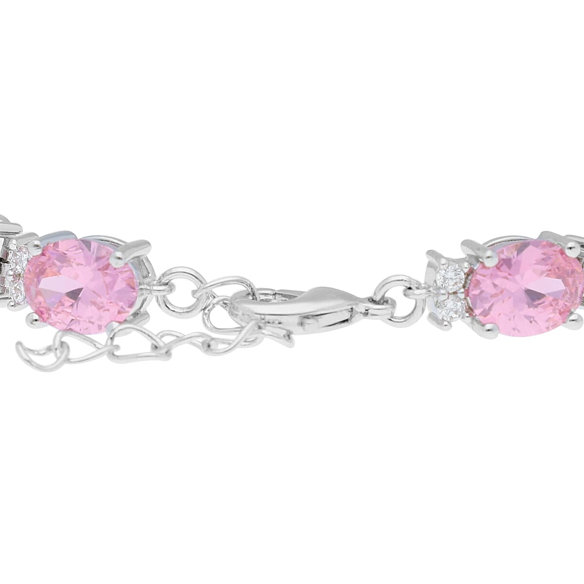 One Time Deal- Simulated Pink Sapphire (Ovl), Simulated Diamond Bracelet (Size 7 with 1 inch Extender) in Silver Plated