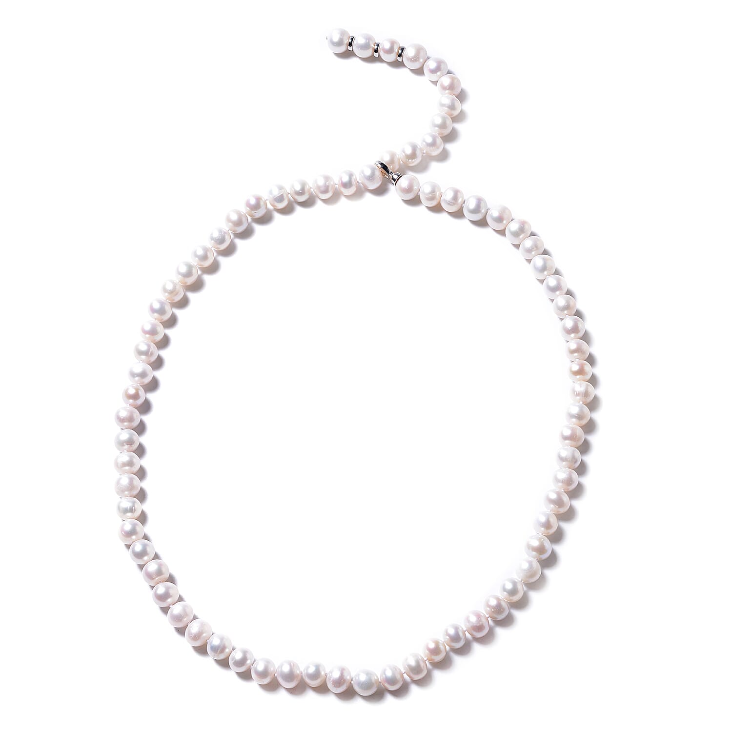 Freshwater Pearl (Rnd) Lariat Necklace (Size 29 Adjustable) in Rhodium Overlay Sterling Silver