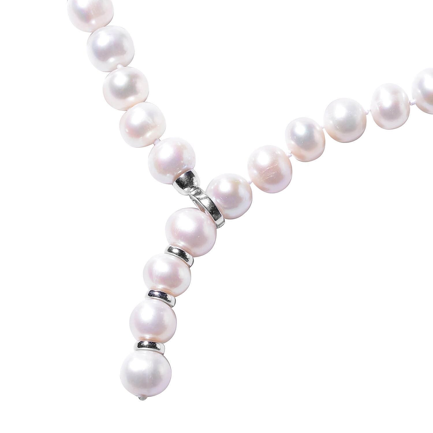 Freshwater Pearl (Rnd) Lariat Necklace (Size 29 Adjustable) in Rhodium Overlay Sterling Silver