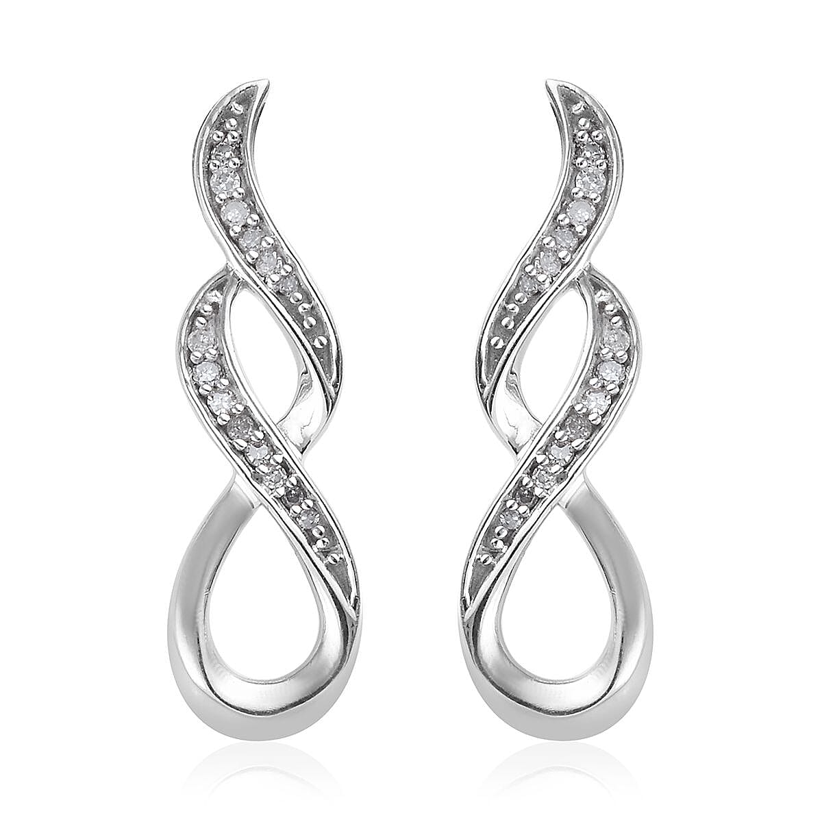 Diamond (Rnd) Infinity Symbol Earrings (with Push Back) in Platinum Overlay Sterling Silver 0.15 Ct.