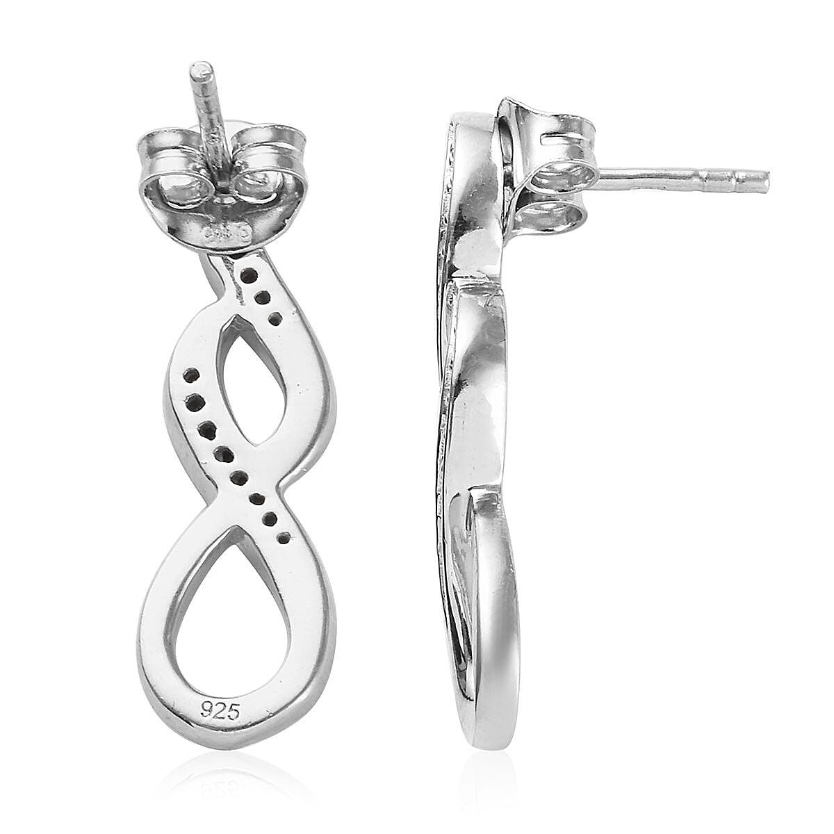 Diamond (Rnd) Infinity Symbol Earrings (with Push Back) in Platinum Overlay Sterling Silver 0.15 Ct.