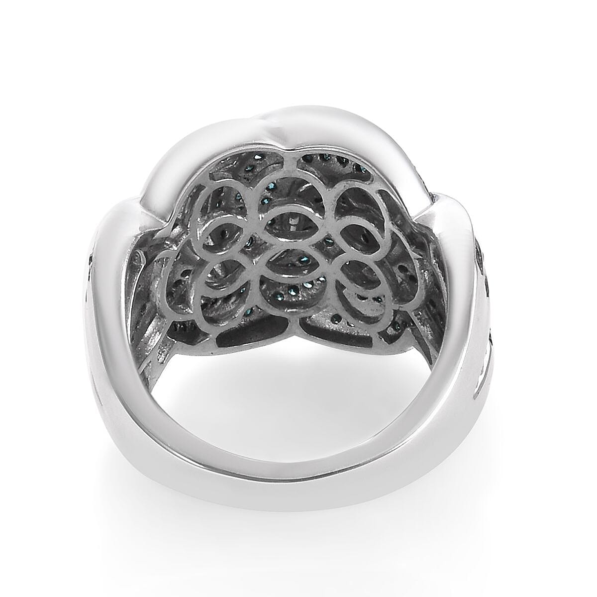 Blue Diamond (Rnd) Knot Ring in Platinum Overlay Sterling Silver 1.00 Ct, Silver wt 7.81 Gms