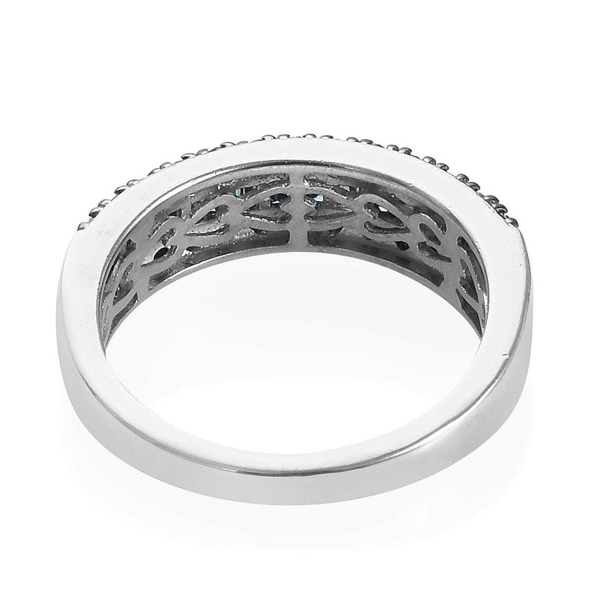 Blue Diamond (Rnd and Bgt) Ring in Platinum Overlay Sterling Silver 0.50 Ct.