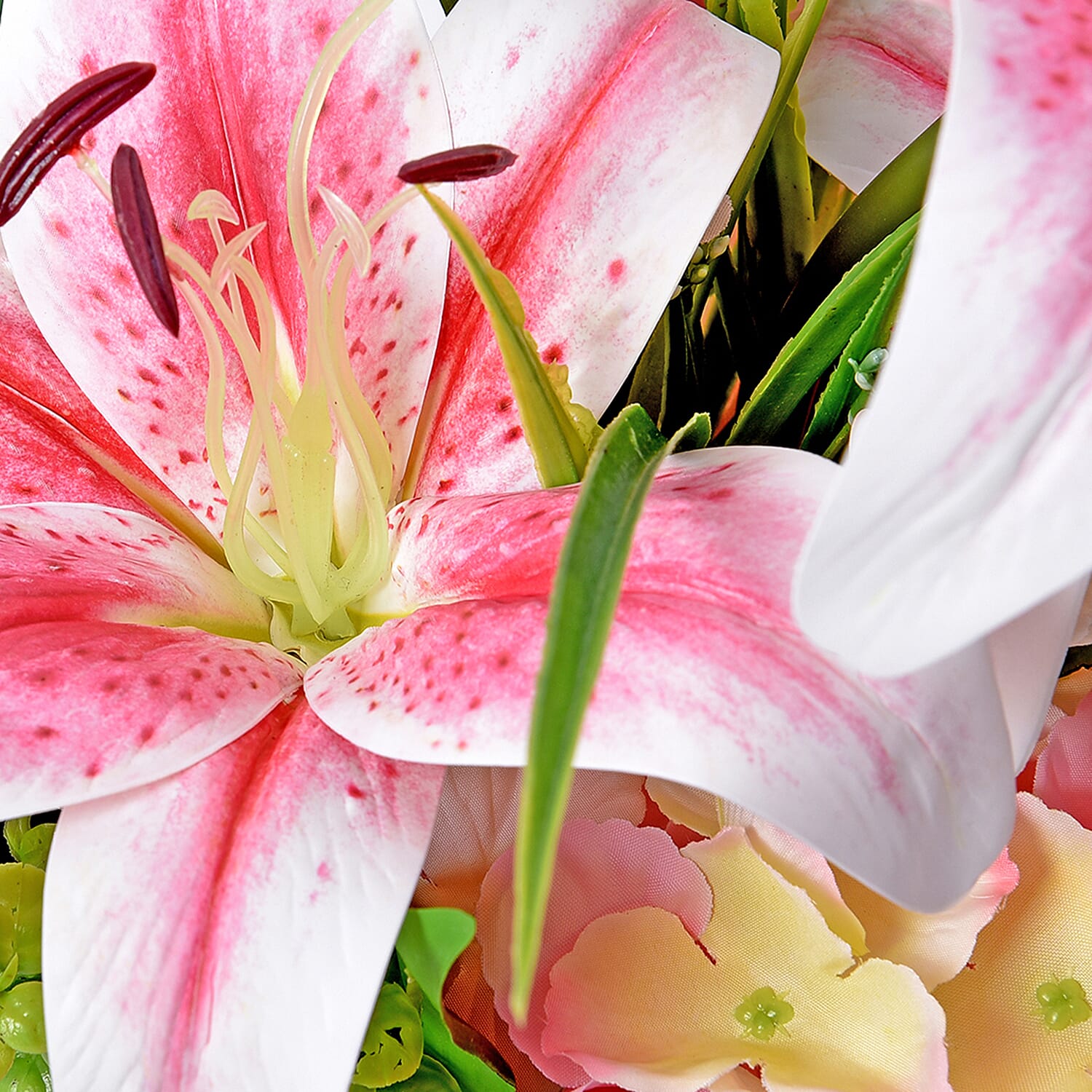 4 Heads Lily and 3 Heads Hydrangea Decorative Flower Arrangement in Ceramic Pot (Height: 40Cm) - Pink