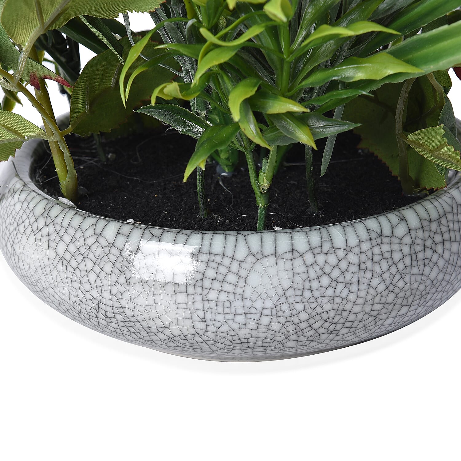 1 Head Hydrangea and 3 Heads Roses Decorative Flower Arrangement in Ceramic Pot (Height: 30Cm) - Rose Red