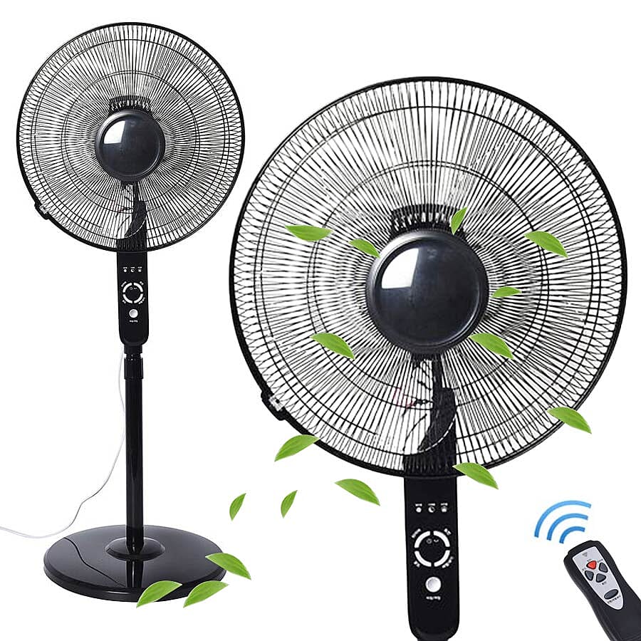 Pedestal Fan with Remote Control, Oscillation Function, Three Wind Speed Settings and Adjustable Stand (Size 135/113x44.5x40 Cm) - Black