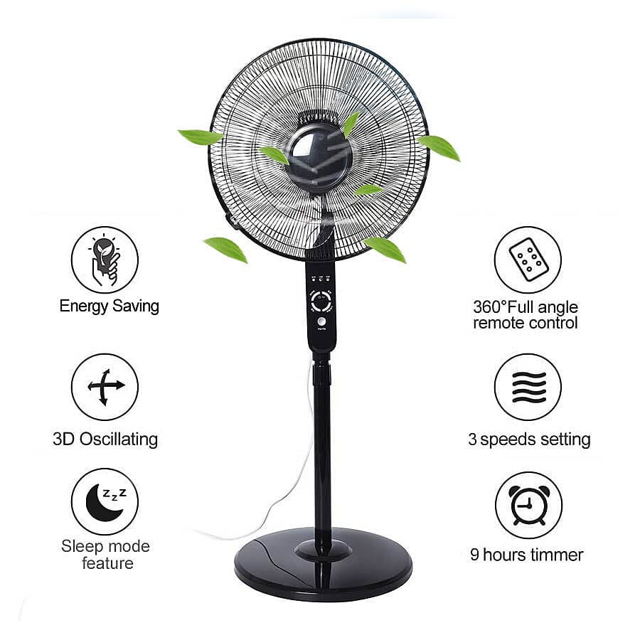 Pedestal Fan with Remote Control, Oscillation Function, Three Wind Speed Settings and Adjustable Stand (Size 135/113x44.5x40 Cm) - Black