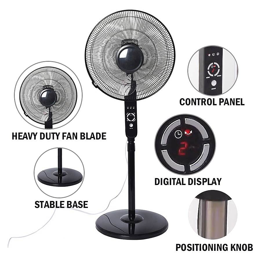 Pedestal Fan with Remote Control, Oscillation Function, Three Wind Speed Settings and Adjustable Stand (Size 135/113x44.5x40 Cm) - Black