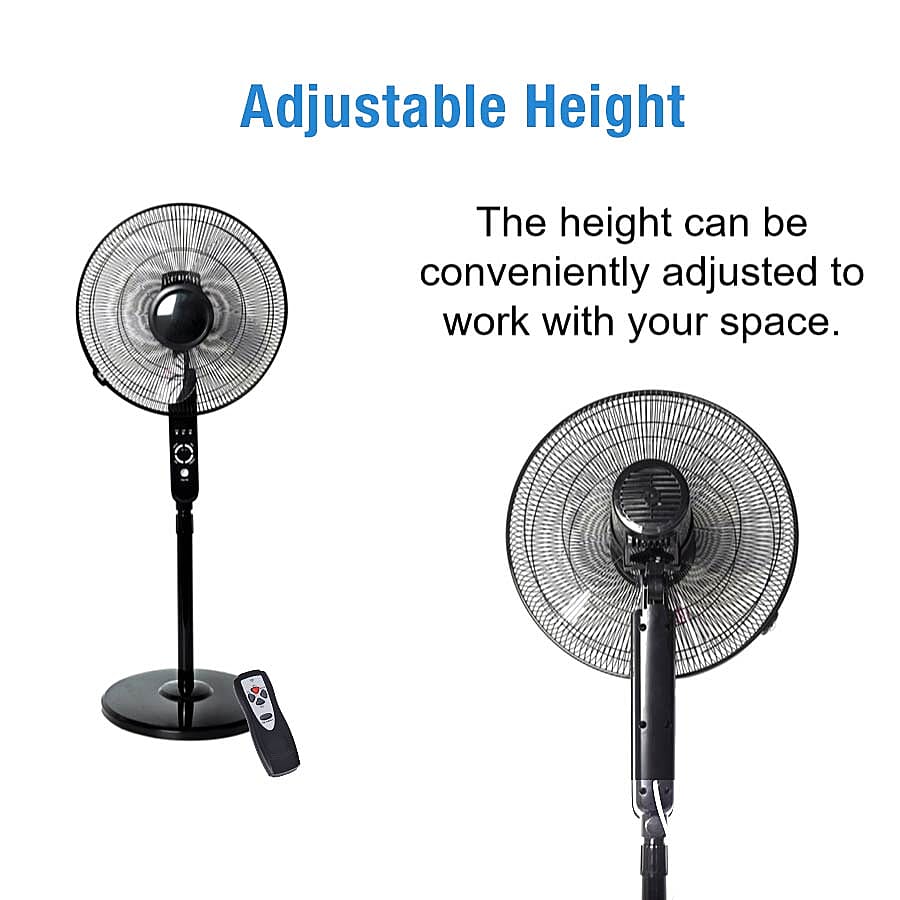 Pedestal Fan with Remote Control, Oscillation Function, Three Wind Speed Settings and Adjustable Stand (Size 135/113x44.5x40 Cm) - Black