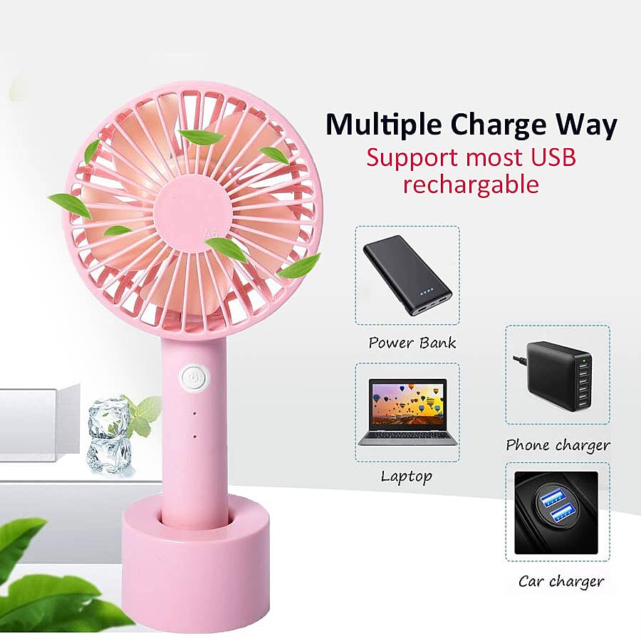 Rechargeable Compact Fan with Three Speed Settings (Size 10.5x22.1x4.2  Cm) - Baby Pink