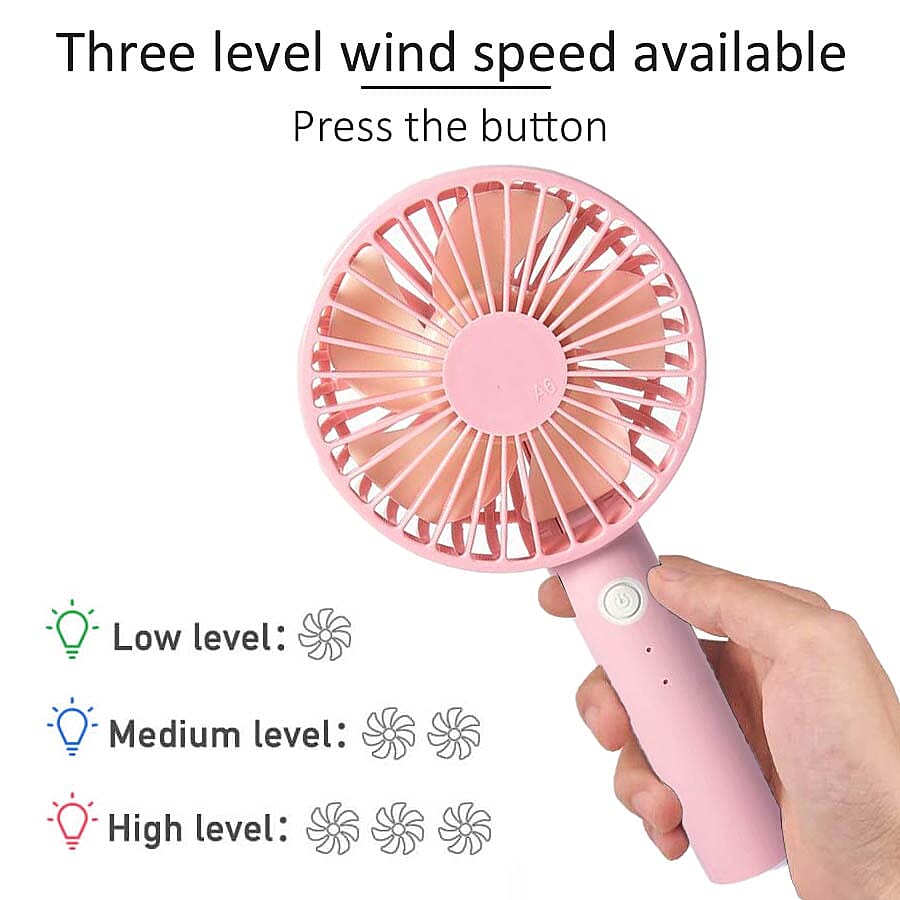 Rechargeable Compact Fan with Three Speed Settings (Size 10.5x22.1x4.2  Cm) - Baby Pink