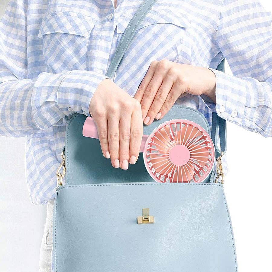 Rechargeable Compact Fan with Three Speed Settings (Size 10.5x22.1x4.2  Cm) - Baby Pink