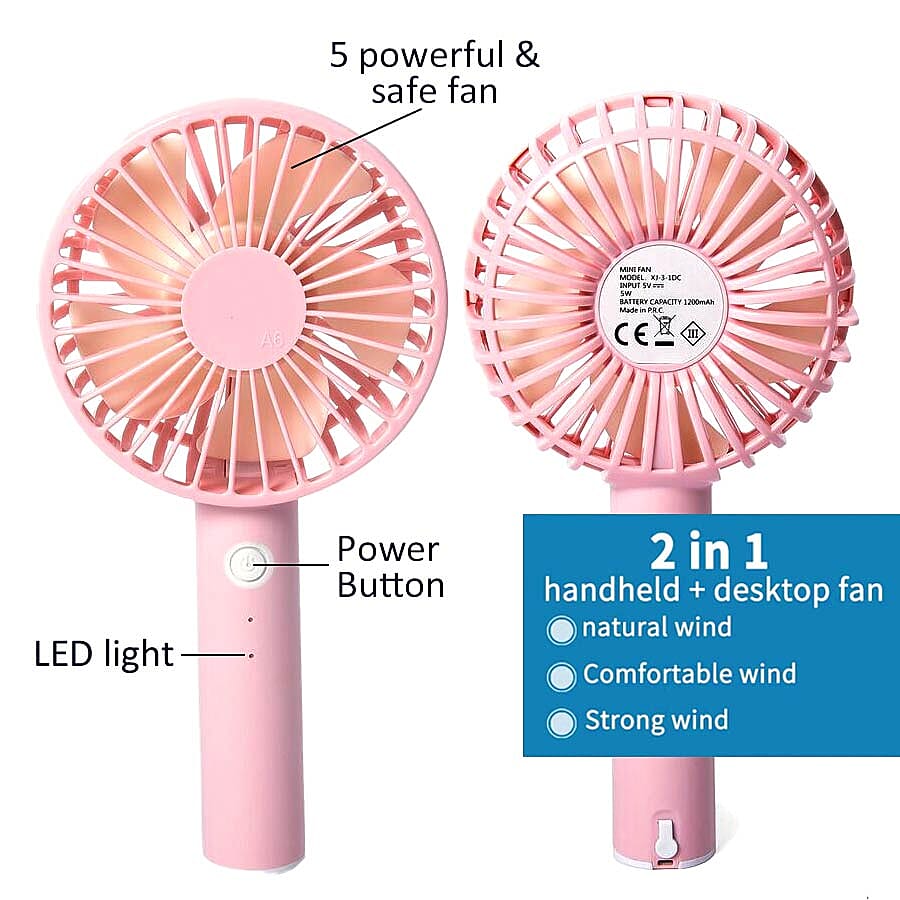 Rechargeable Compact Fan with Three Speed Settings (Size 10.5x22.1x4.2  Cm) - Baby Pink