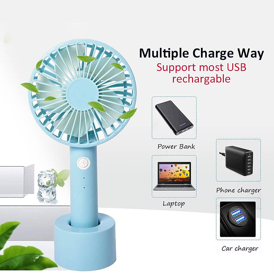 Rechargeable Compact Fan with Three Speed Settings (Size 10.5x22.1x4.2  Cm) -  Light Blue
