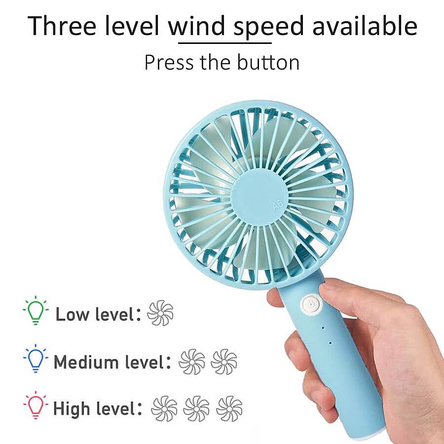 Rechargeable Compact Fan with Three Speed Settings (Size 10.5x22.1x4.2  Cm) -  Light Blue