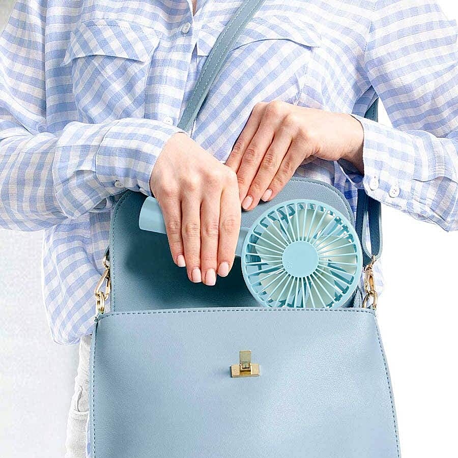 Rechargeable Compact Fan with Three Speed Settings (Size 10.5x22.1x4.2  Cm) -  Light Blue