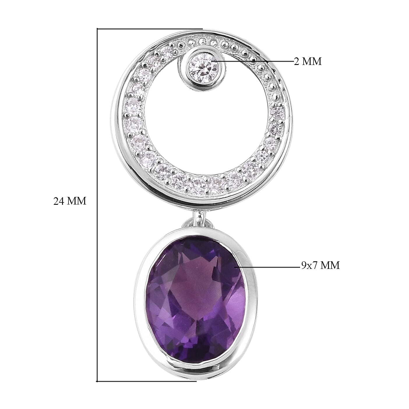 Isabella Liu - Twilight Collection - Lusaka Amethyst (Ovl), Natural White Cambodian Zircon Earrings (with Push Back) in Rhodium Overlay Sterling Silver 4.520 Ct