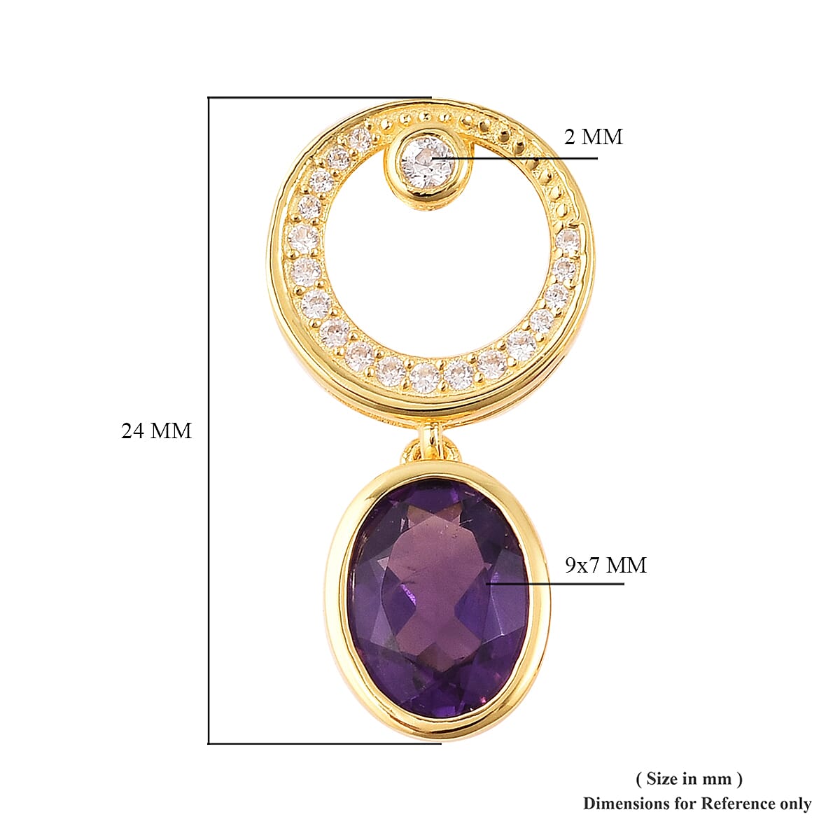 Isabella Liu - Twilight Collection - Lusaka Amethyst (Ovl), Natural White Cambodian Zircon Earrings (with Push Back) in Yellow Gold Overlay Sterling Silver 4.520 Ct