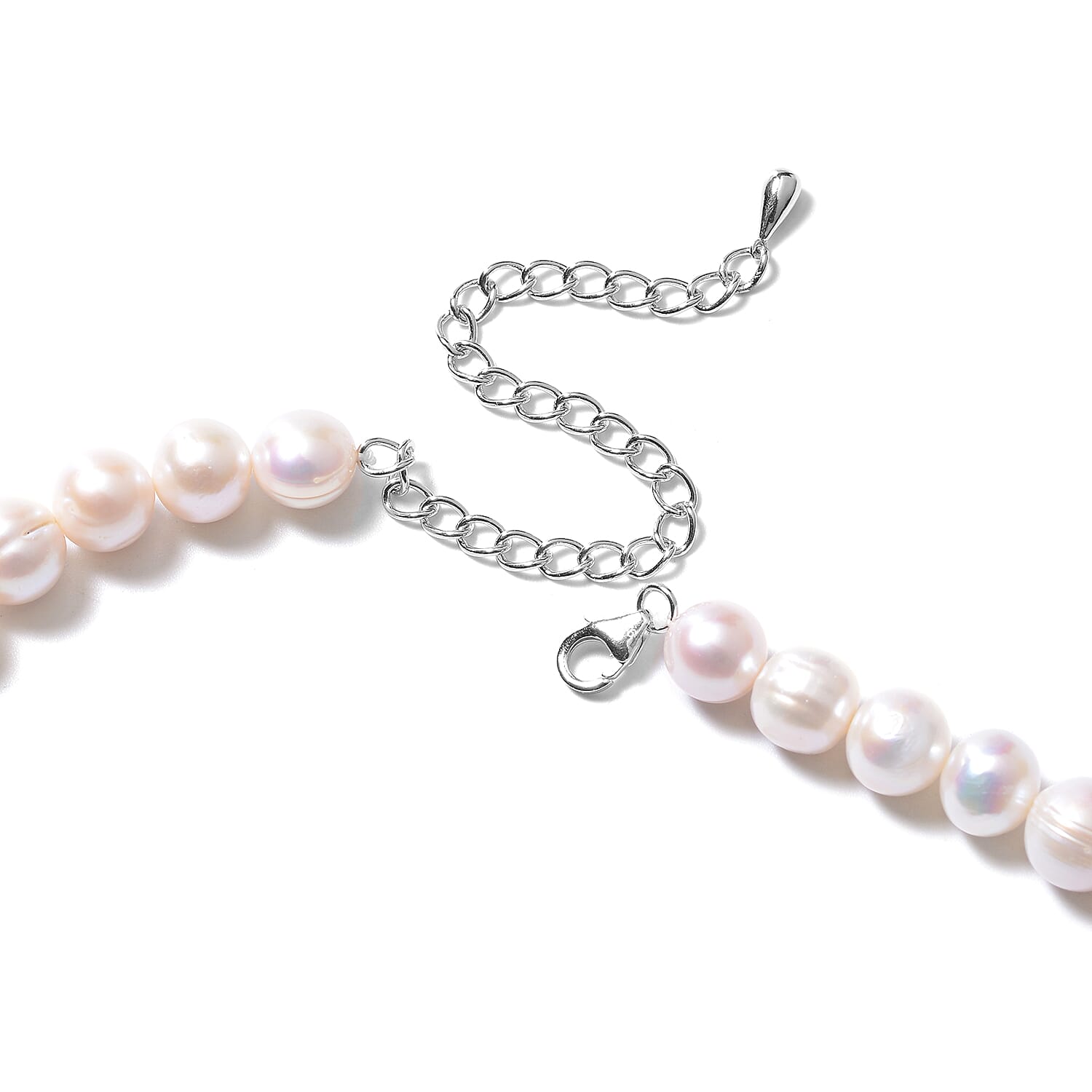 LucyQ Swirl Collection - Freshwater White Pearl and African Ruby (FF) Swirl Design Three Strand Necklace (Size 16 with 4 inch Extender) in Rhodium Overlay Sterling Silver