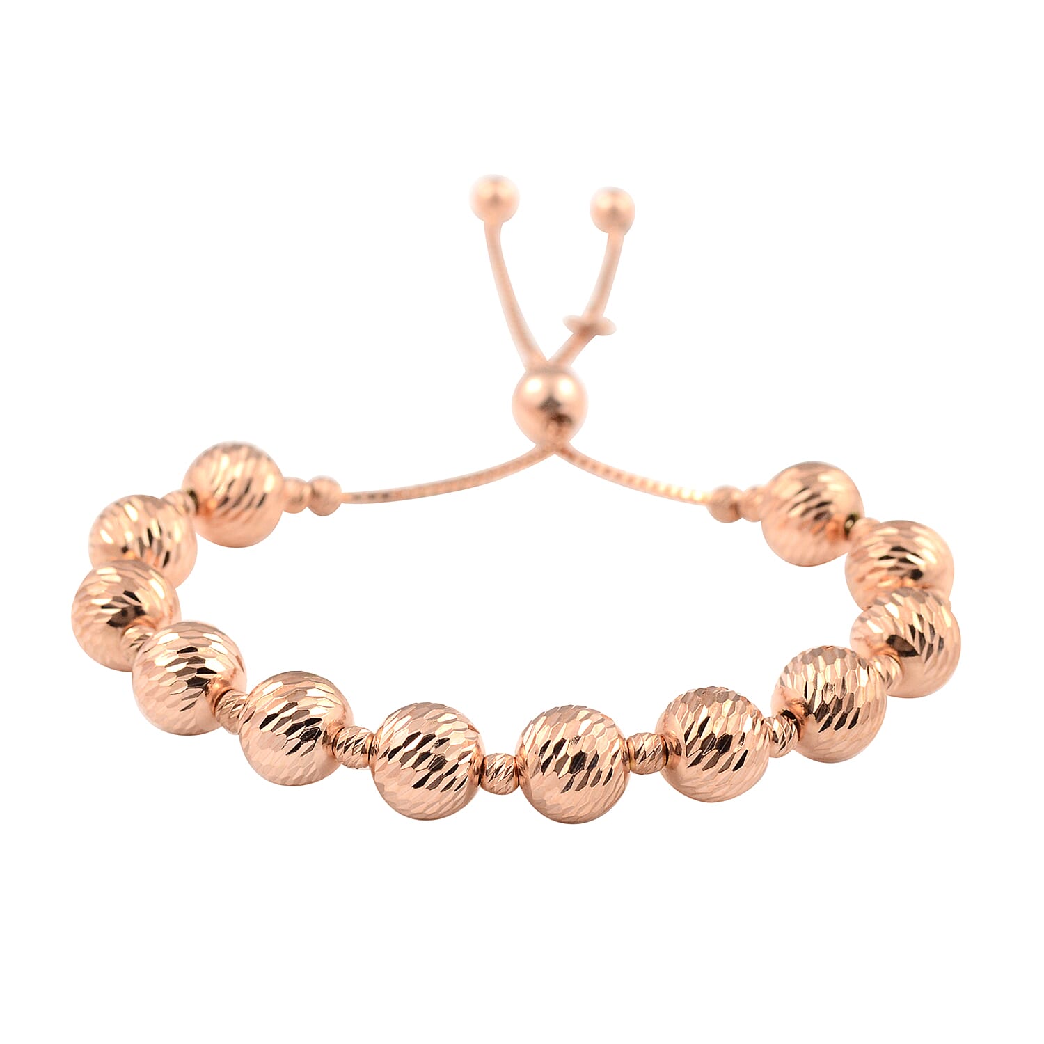 Rose Gold Overlay Sterling Silver Adjustable Beads Bracelet (Size 6.5-8.0), Silver wt 11.73 Gms