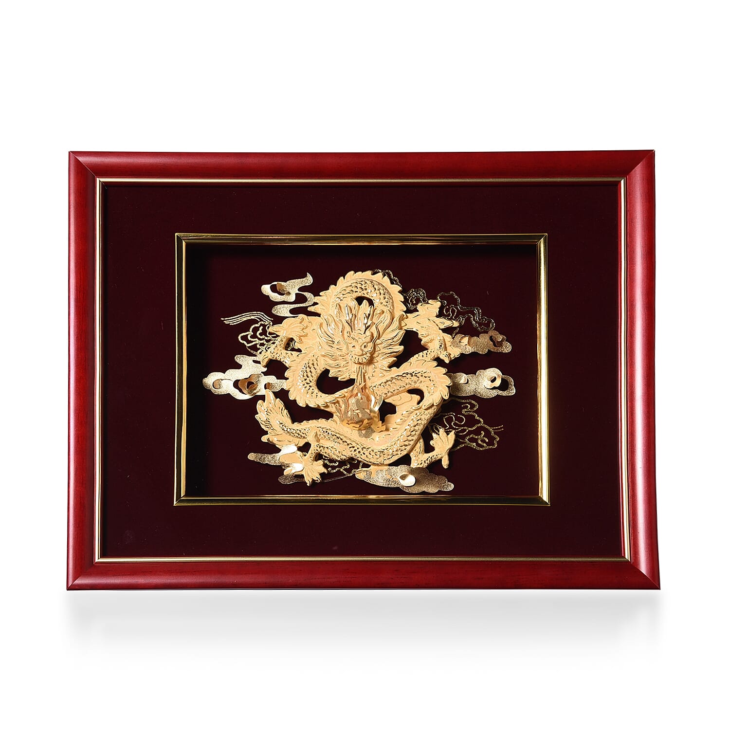 Home Decor - 24K Gold Plated Dragon Wooden Frame (Size 27x34 Cm)
