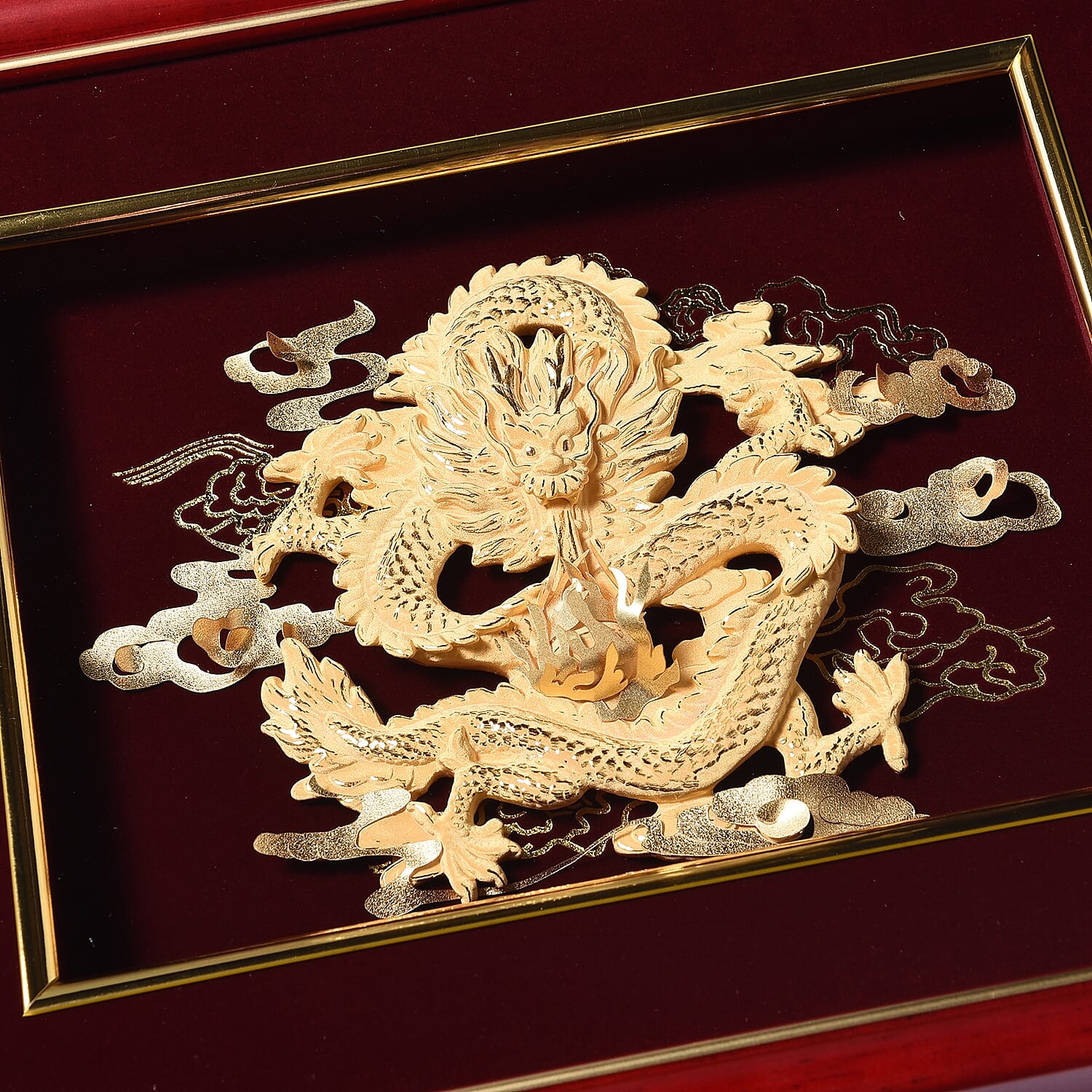 Home Decor - 24K Gold Plated Dragon Wooden Frame (Size 27x34 Cm)
