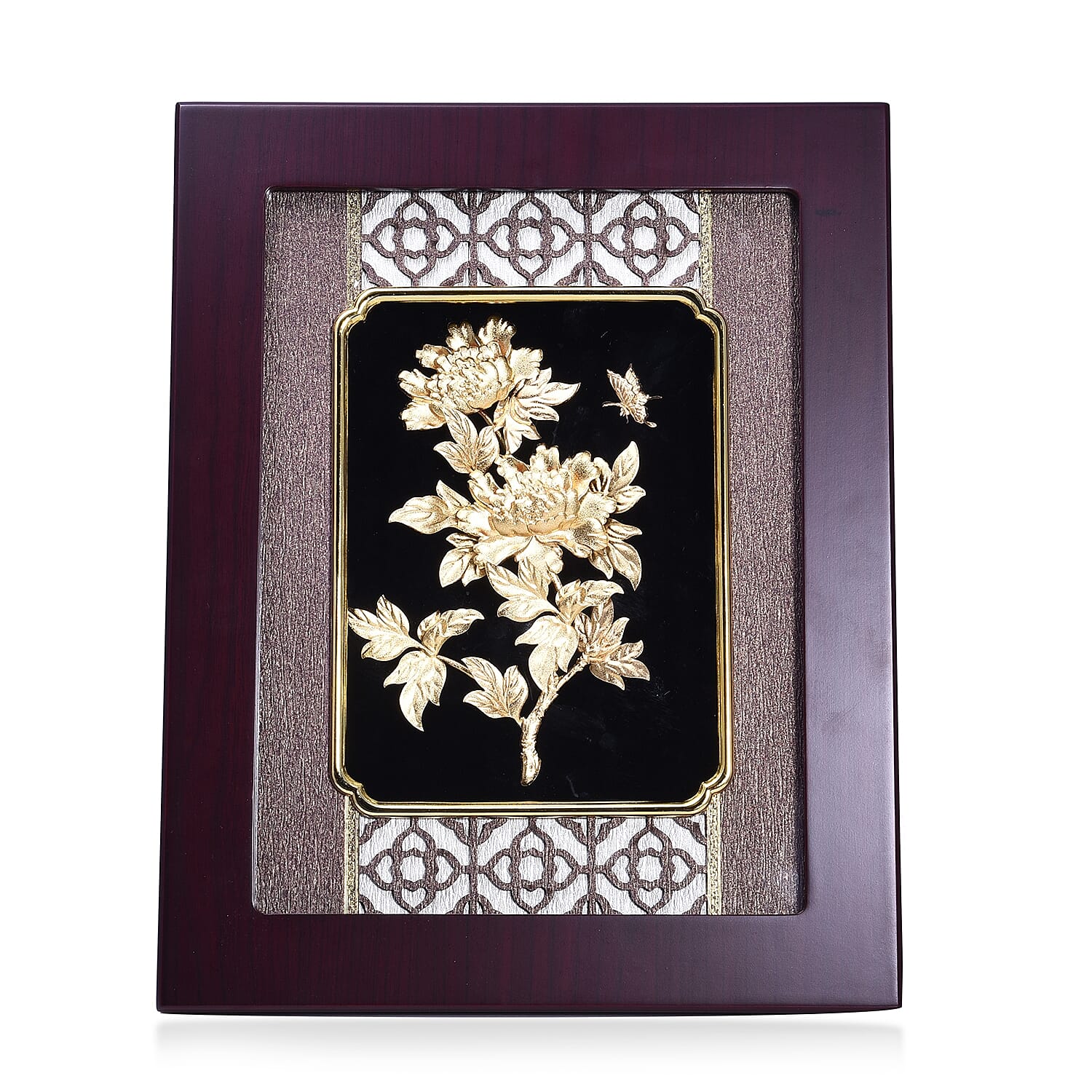 Home Decor - 24K Gold Plated Flower Wooden Frame (Size 27x34 Cm)